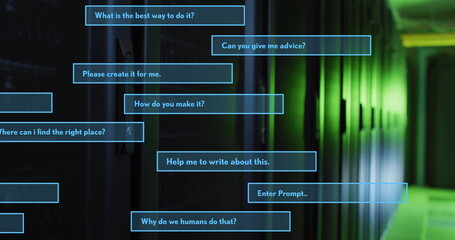 Obraz premium Image of ai text and data processing over computer servers