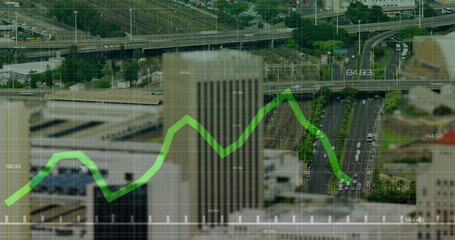 Image of data processing over cityscape