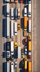 Top view parking lot with parked trucks 