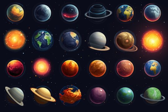 A collection of different planets in the sky. Can be used for educational purposes