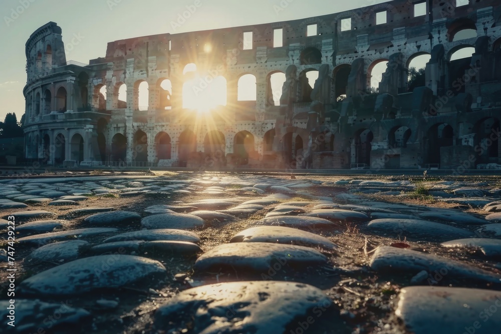 Poster Sunlight shining through windows of old building, perfect for architecture projects