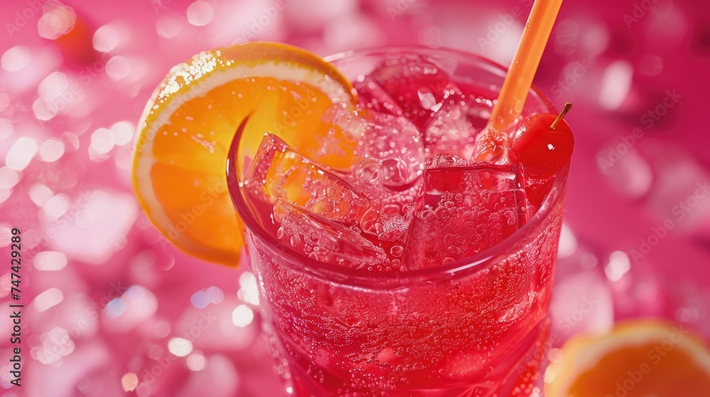 Poster refreshing drink with a slice of orange. suitable for summer themed designs