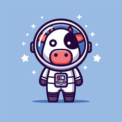 Cute astronaut cow cartoon illustration