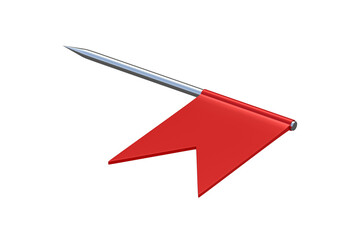 One flag pin isolated on white background. Office accessories. Map marker. School equipment. 3d render