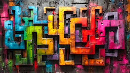 Creative Abstract Design Puzzle, Colorful Geometric Shapes Forming a Unique Pattern or Concept