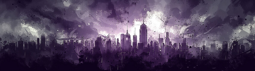 Abstract Grayscale Cityscape with Dynamic Brush Strokes