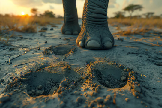 Dusty footprints, familial bonds, wisdom shared, close elephant moment.