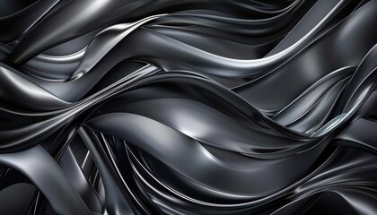 abstract black woven black background art illustration, in the style of fluid lines and curves, dark silver and gray