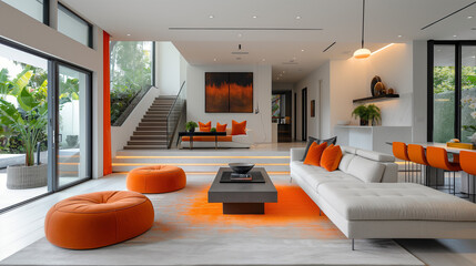 Interior Design Room with white and orange colors