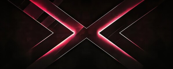 an abstract photo with two arrows on the black background, in the style of dark pink and dark maroon, stripes and shapes, sleek, sharp edges, dark black and red