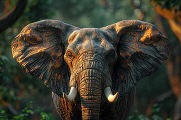 Towering ears, textured hide, swaying trunk, close elephant observation.