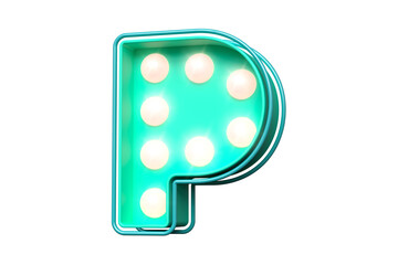 3D letter P in teal with soft pink luminous dots. Retro modern light box typography. High quality 3D rendering.