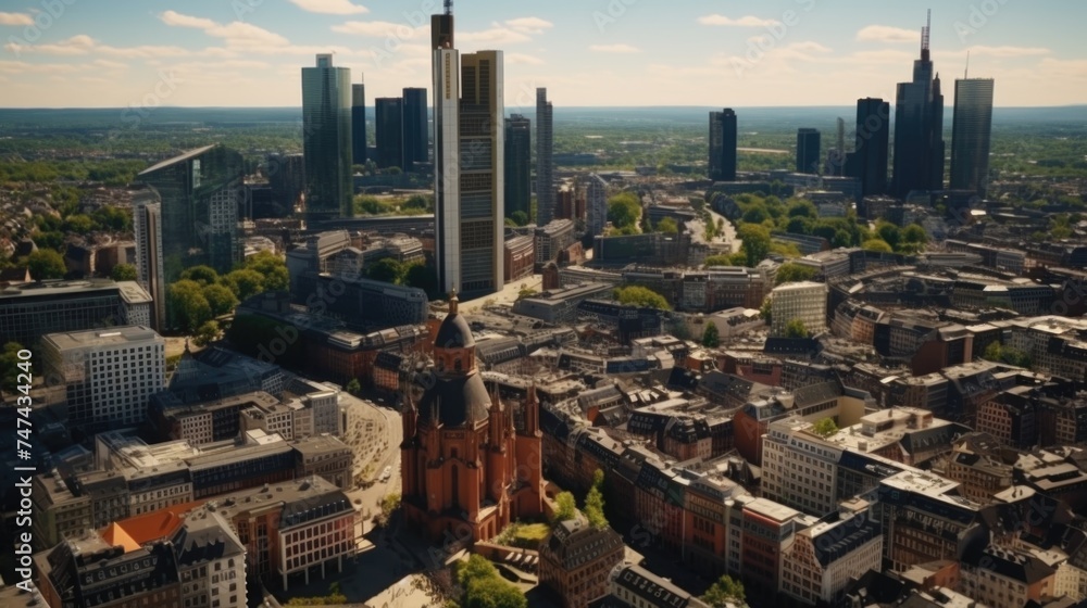 Poster aerial view of a city with towering skyscrapers. ideal for urban development concepts