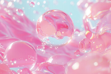 Water drops on pink background. Abstract background with water droplets.