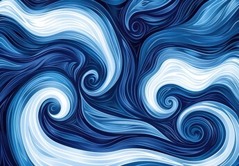blue waves abstract background, in the style of rounded, rim light, whiplash curves, asymmetrical framing