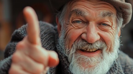 A man with a beard and a hat giving a thumbs up gesture. Ideal for expressing positivity and approval