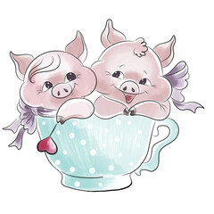 Funny pig,  happy animal, cartoon happy  piggy print, character,  on a transparent background ,png files