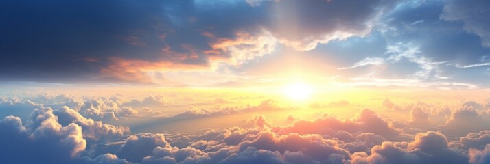 Fototapeta premium beautiful cumulus clouds at sunset in the panoramic blue sky
