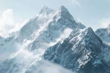Obraz premium Majestic mountain covered in snow with clouds hovering above. Ideal for travel and nature concepts