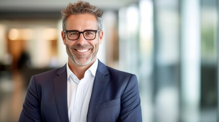 Fototapeta premium portrait of smiling and friendly looking middle aged attractive businessman