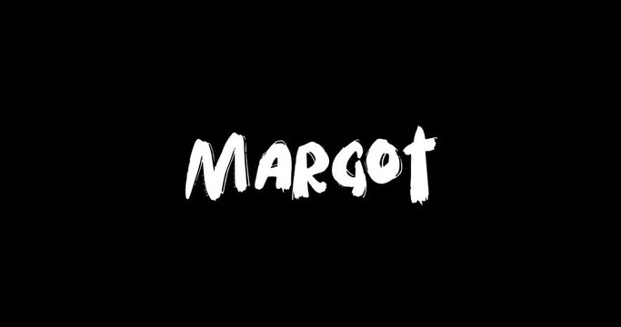 Margot Baby Girl Name in Digital Grunge Transition Effect of Bold Text Typography Animation on Black Background