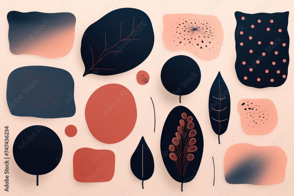 Poster A collection of different shapes and sizes of leaves. Suitable for nature and botanical themes
