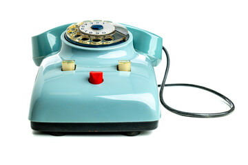 Vintage rotary telephone on white background - 747436416