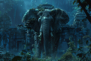 Ancient grace, silent giants, forest guardians, close elephant encounter. - obrazy, fototapety, plakaty