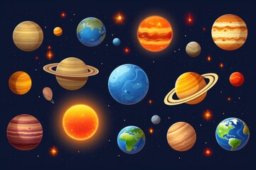 A group of planets with the sun in the sky. Suitable for educational materials