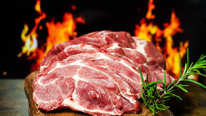 Grilled Pork Steaks on Fiery Background