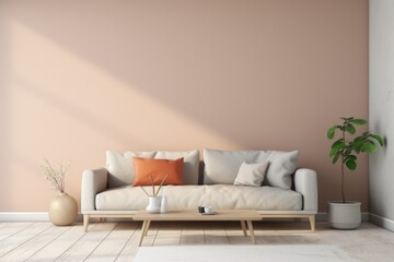 Fototapeta na wymiar A comfortable living room with a couch and coffee table. Ideal for home decor or interior design concepts