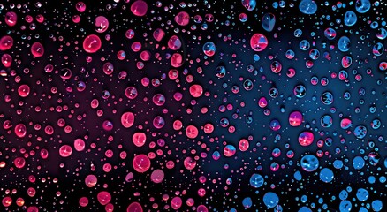 water drops and light droplets on dark background, in the style of light navy and magenta, light silver and light crimson