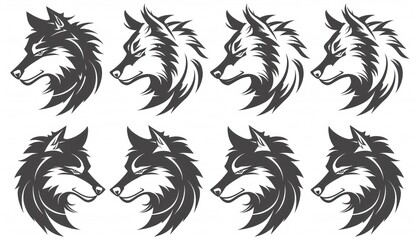 Obraz premium wolf head design on a white background vector illustration, primitive imagery, flowing silhouettes, detailed miniatures, dark white and light black