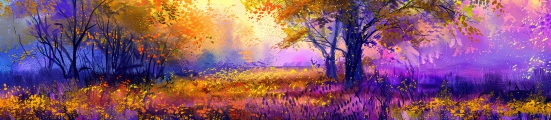 Obraz na płótnie Canvas colorful impressionist background landscapes, yellow and purple
