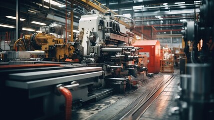 A large machine surrounded by machinery in a factory setting. Ideal for industrial concepts - Powered by Adobe