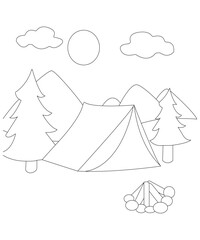 Camping coloring page for kinds and adults ,camping book page 