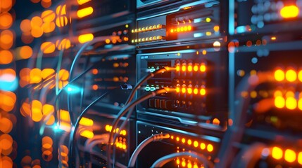 Data Centers with Servers and Bright Lights