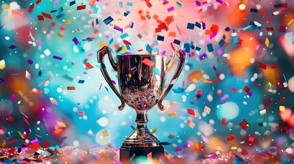 Confetti-Filled Trophy Cup in a Bold and Colorful Style