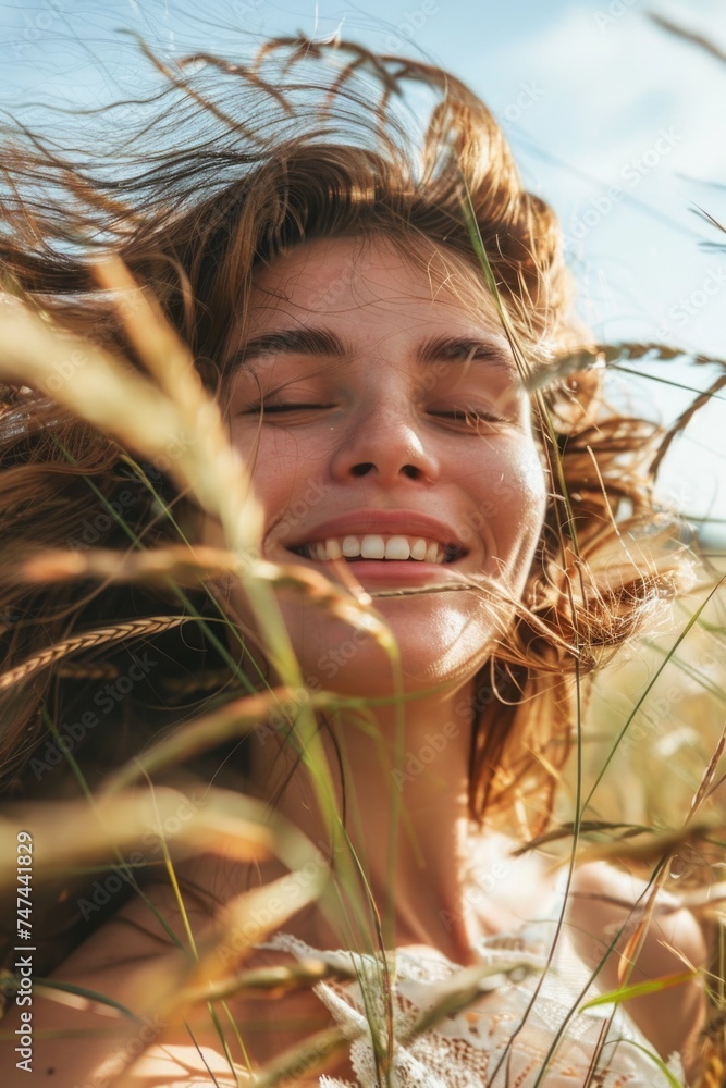 Canvas Prints A woman with her hair blowing in the wind. Suitable for various fashion or beauty concepts