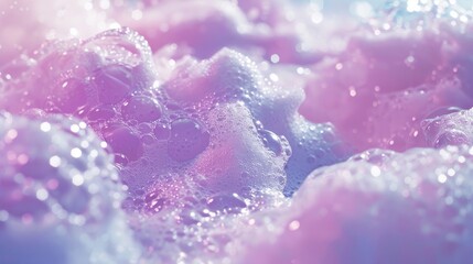 Sensory delight: Closeup of colorful foam after dissolving bath bomb in water, creating a spa atmosphere - 747442246