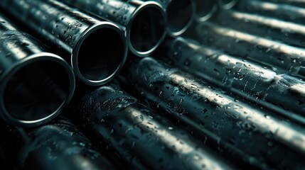 A pile of metal pipes, suitable for industrial concepts