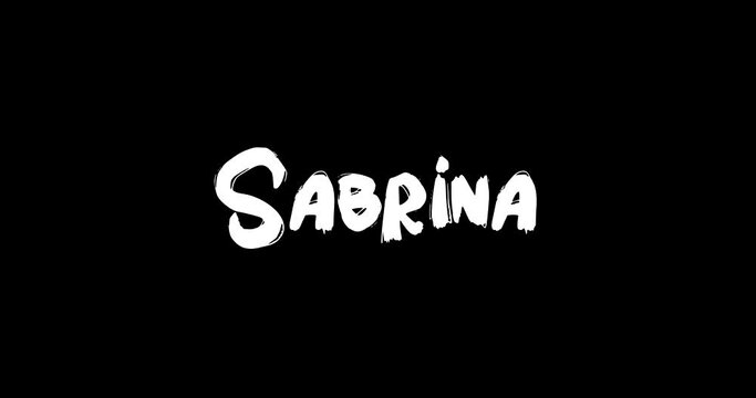 Sabrina Baby Girl Name in Digital Grunge Transition Effect of Bold Text Typography Animation on Black Background