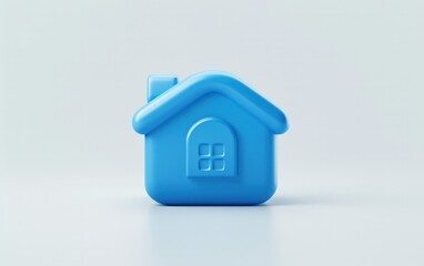 3d house image of real estate a 3d rendered blue rounded square button, playful and colorful and bubbly pixelated