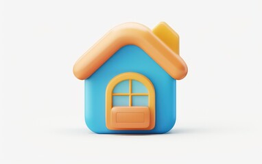 3d house image of real estate a 3d rendered blue rounded square button, playful and colorful and bubbly pixelated