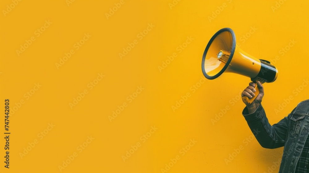 Poster a man holding a megaphone. suitable for business and communication concepts