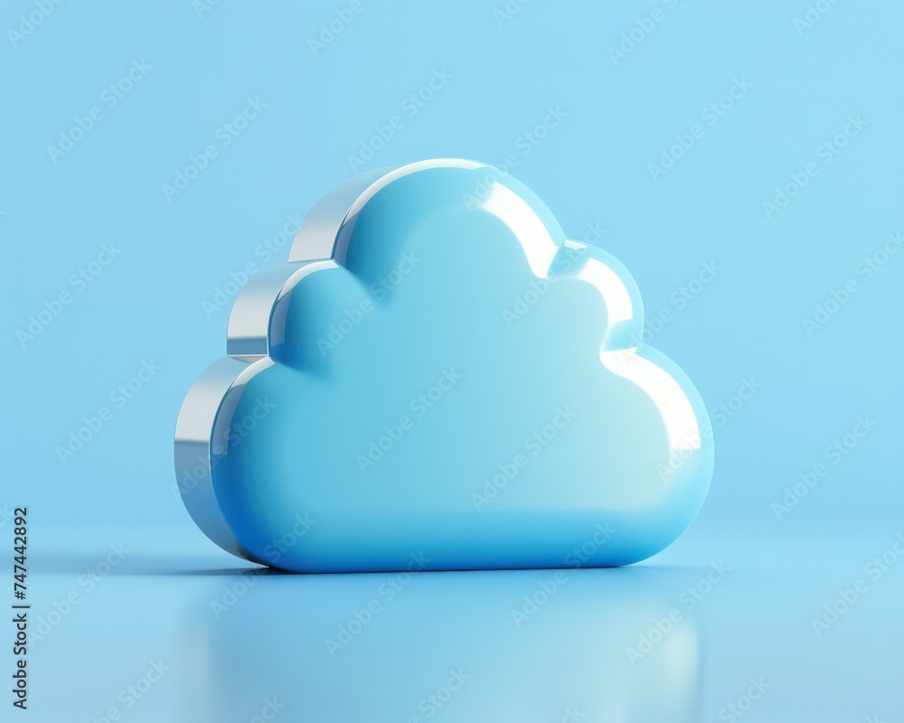 Poster 3d rendering cloud server on a blue background, in the style of minimalist illustratora 3d rendered 