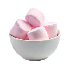 Pink marshmallows in a bowl isolated on a transparent background.