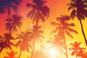 Fototapeta na wymiar Palm trees in the foreground of a beautiful sunset, perfect for tropical-themed designs
