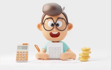 3d stock animation of accountant, checklist, and bank balance, isolated, white background