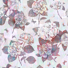 Vintage hydrangea floral abstract watercolor pattern seamless repeating background soft pastel colors